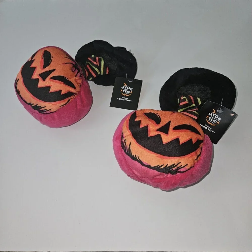 NWT 2 Halloween Dog Toys Lot Retro Bungee Pumpkin Plush Witch Hat Hyde & Eek